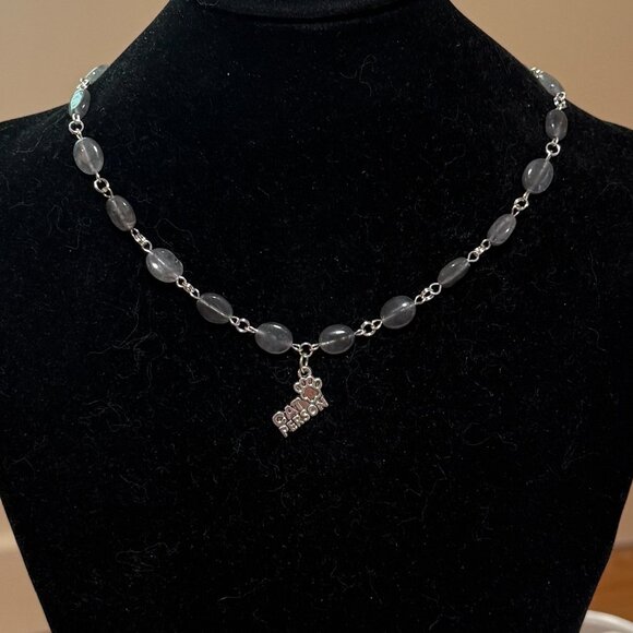 Genuine Grey Tourmalinated Quartz Short Necklace,Gemstone & Cat Person Paw Print - Picture 3 of 14